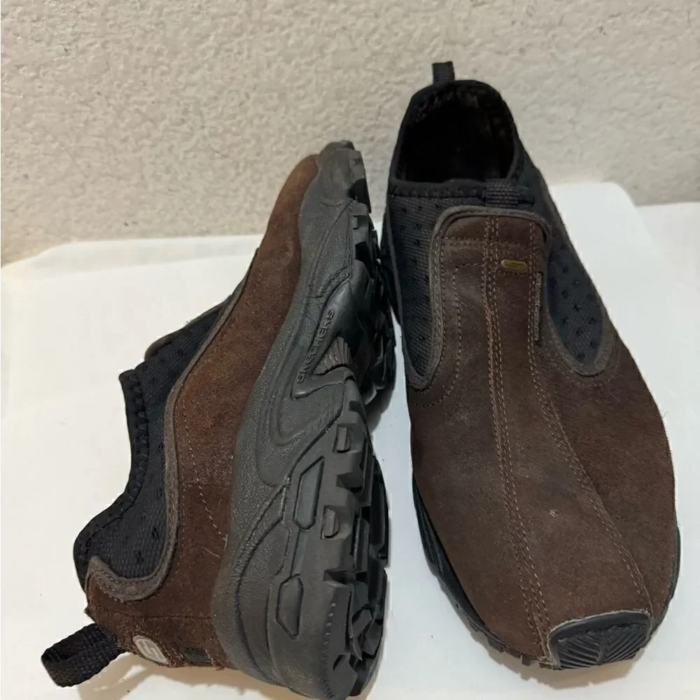 SKECHERS Men 13 Shoes Brown Suede Leather Slip On Sport Moc Lightweight Hike